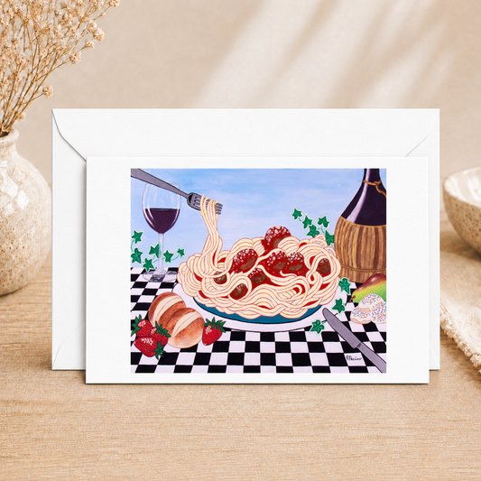 Sicilian Comfort fine art greeting card from an original Italian food painting by Roberta Pacino