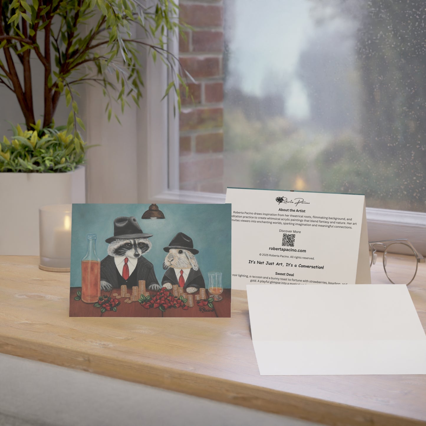 Whimsical Animal Greeting Card – 7x5 with Envelope, Sweet Deal by Roberta Pacino