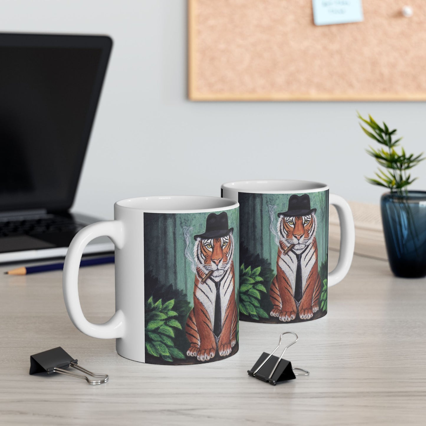 Vito Stripes Tiger Noir Mug – 11 oz Ceramic Coffee Mug, Original Art by Roberta Pacino