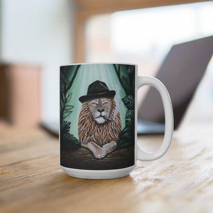 Don Leone Gangster Lion Mug – 15 oz Ceramic Coffee Mug, Original Art by Roberta Pacino