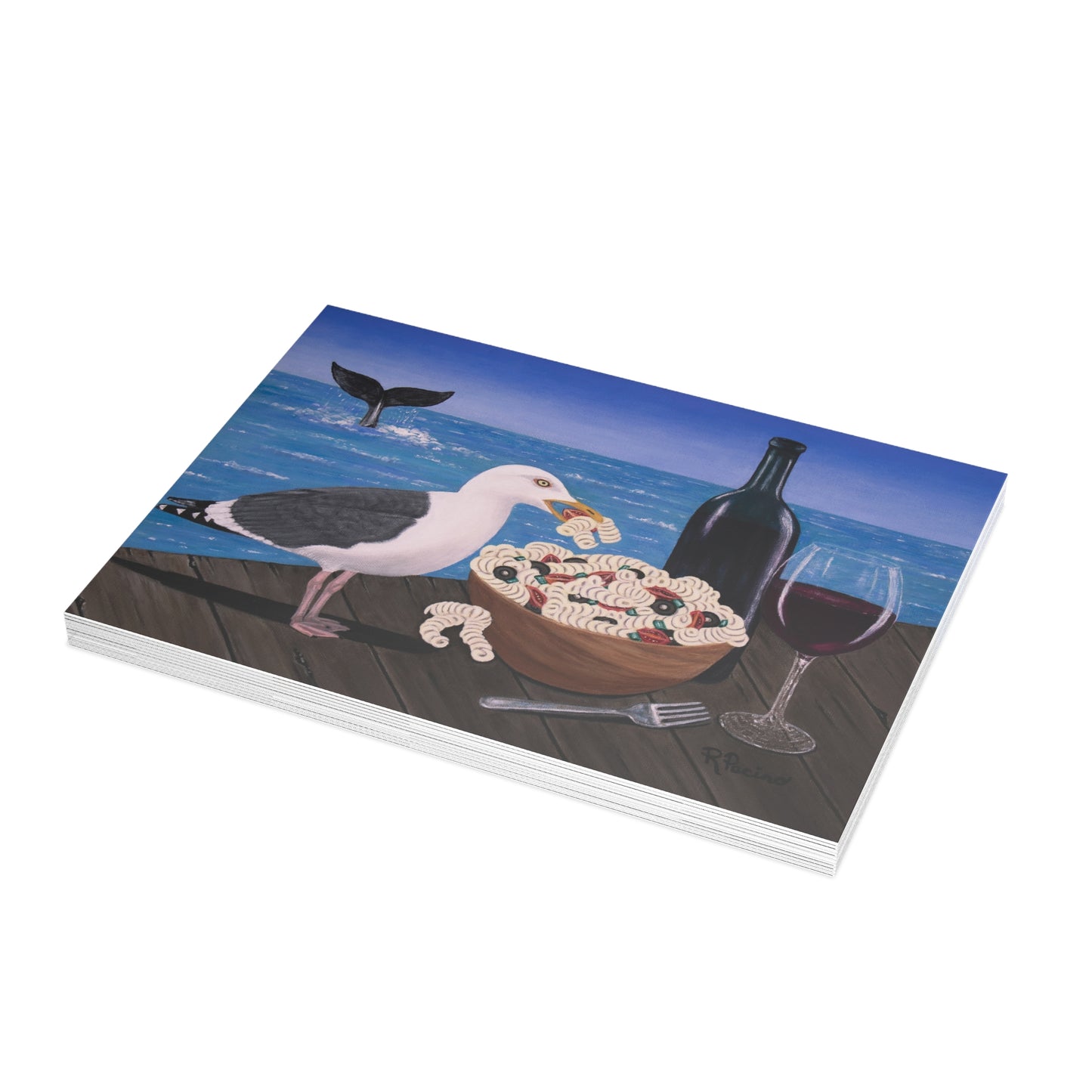 Pasta on the Pier – 7x5 Greeting Card, Single or 10-Pack, Original Art by Roberta Pacino