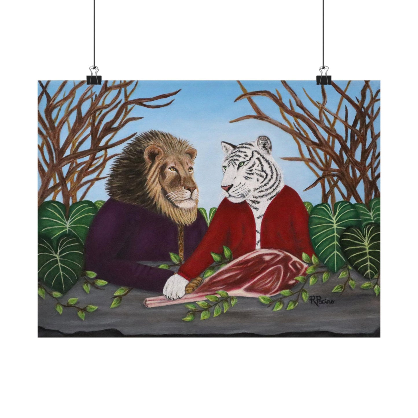 King’s Table – Majestic Lion & Tiger Fine Art, Symbolic Wildlife Print by Roberta Pacino