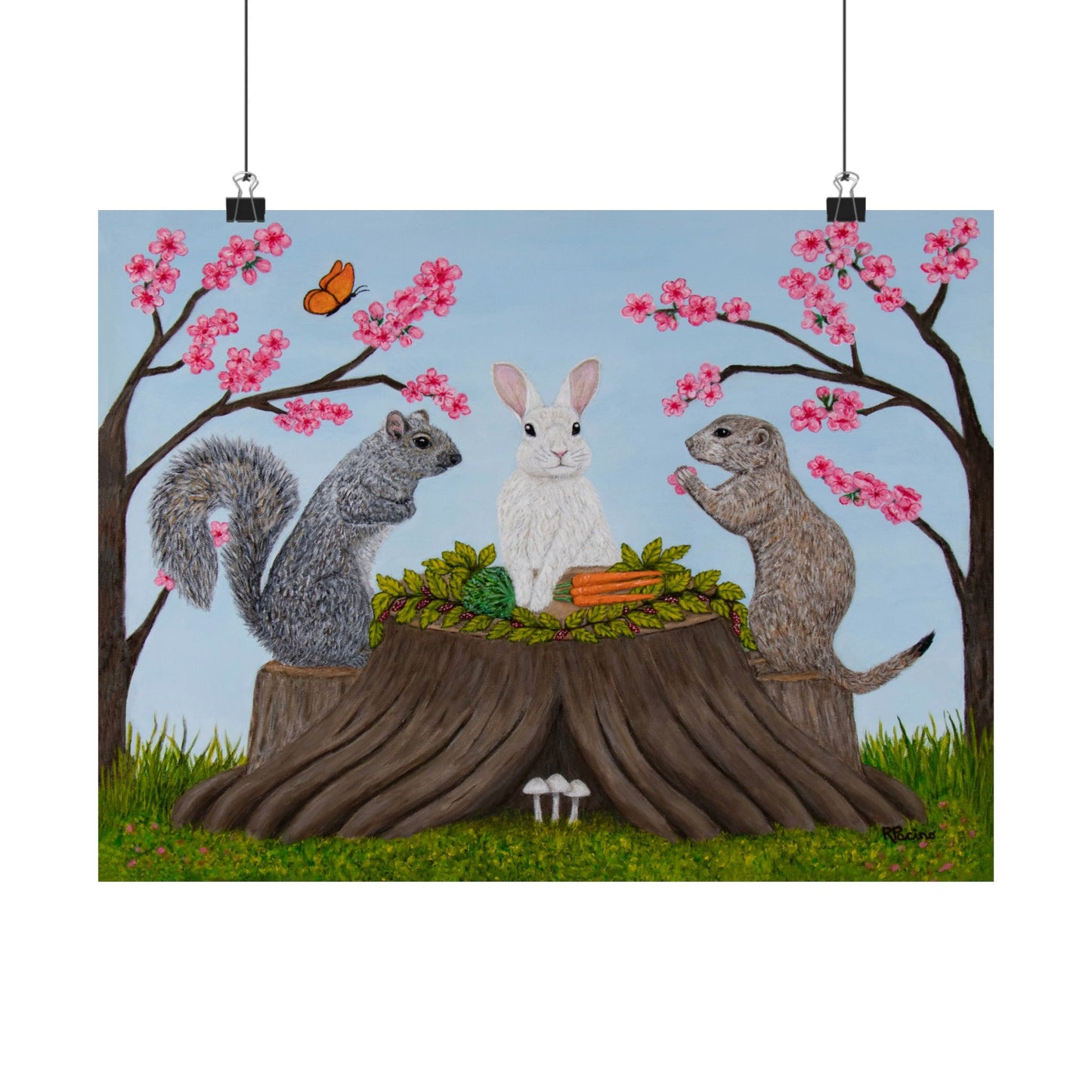 Garden Gathering – Whimsical Woodland Animal Art, Cherry Tree by Roberta Pacino