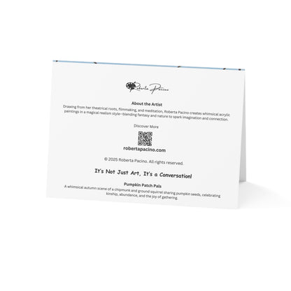 Autumn Greeting Cards – 7x5 One-Side Coated, Set of 1 or 10, Pumpkin Patch Pals by Roberta Pacino, Original Art