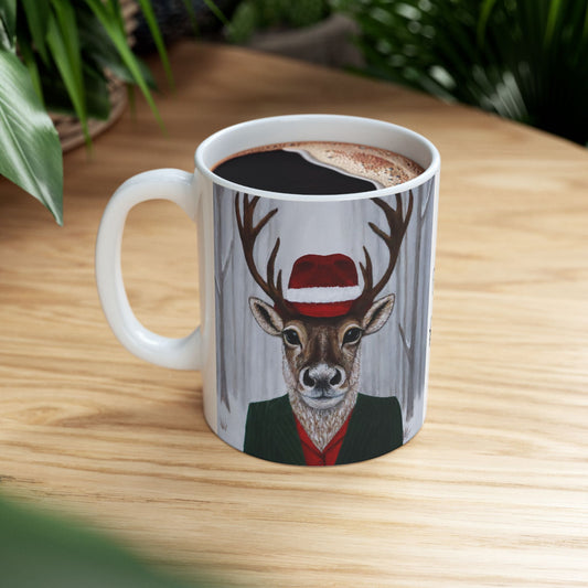 Roxy Reindeer – 11 oz Coffee Mug, Original Art, Winter Crown by Roberta Pacino