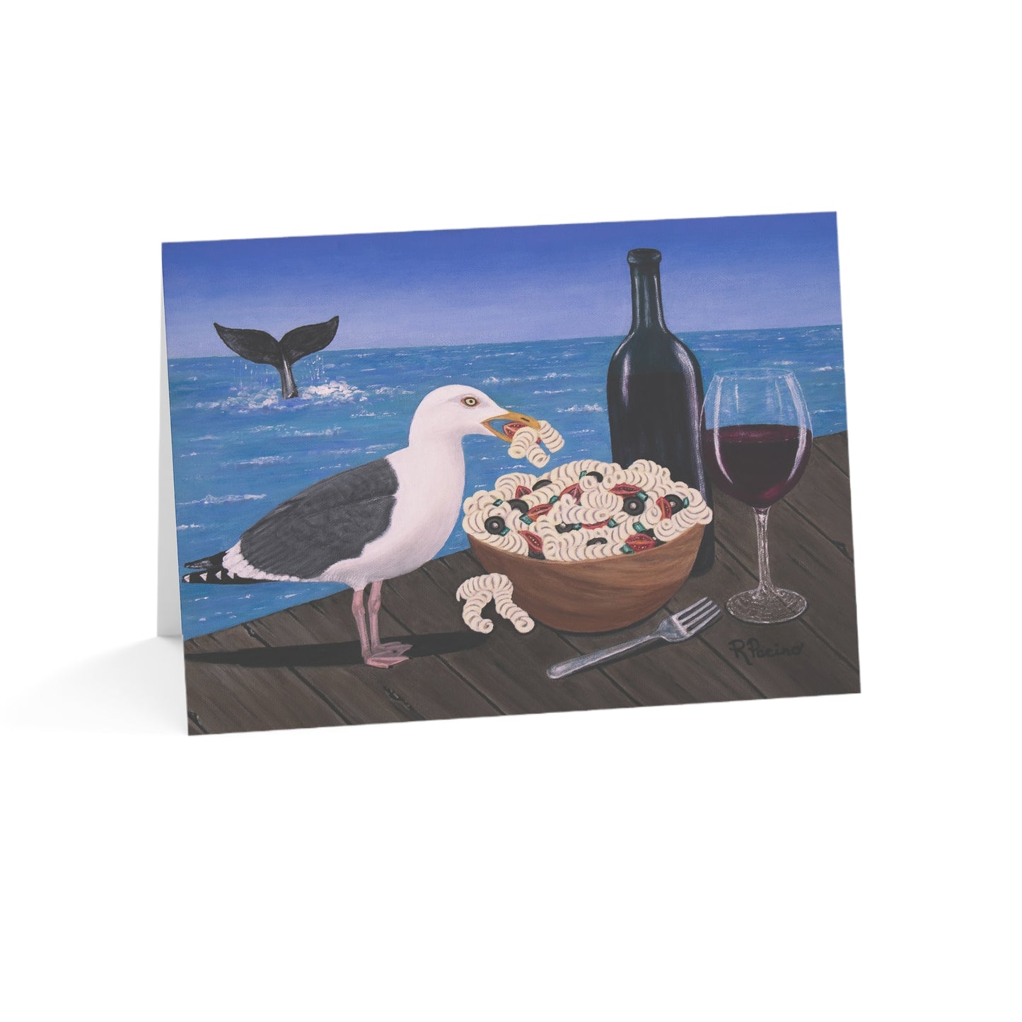 Pasta on the Pier – 7x5 Greeting Card, Single or 10-Pack, Original Art by Roberta Pacino