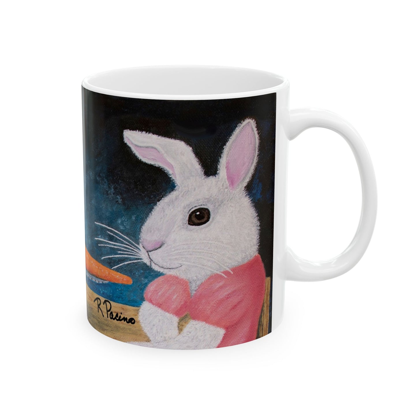 Horse and Rabbit Coffee Mug – 11oz Fantasy Animal Art Cup | Single Carrot by Roberta Pacino