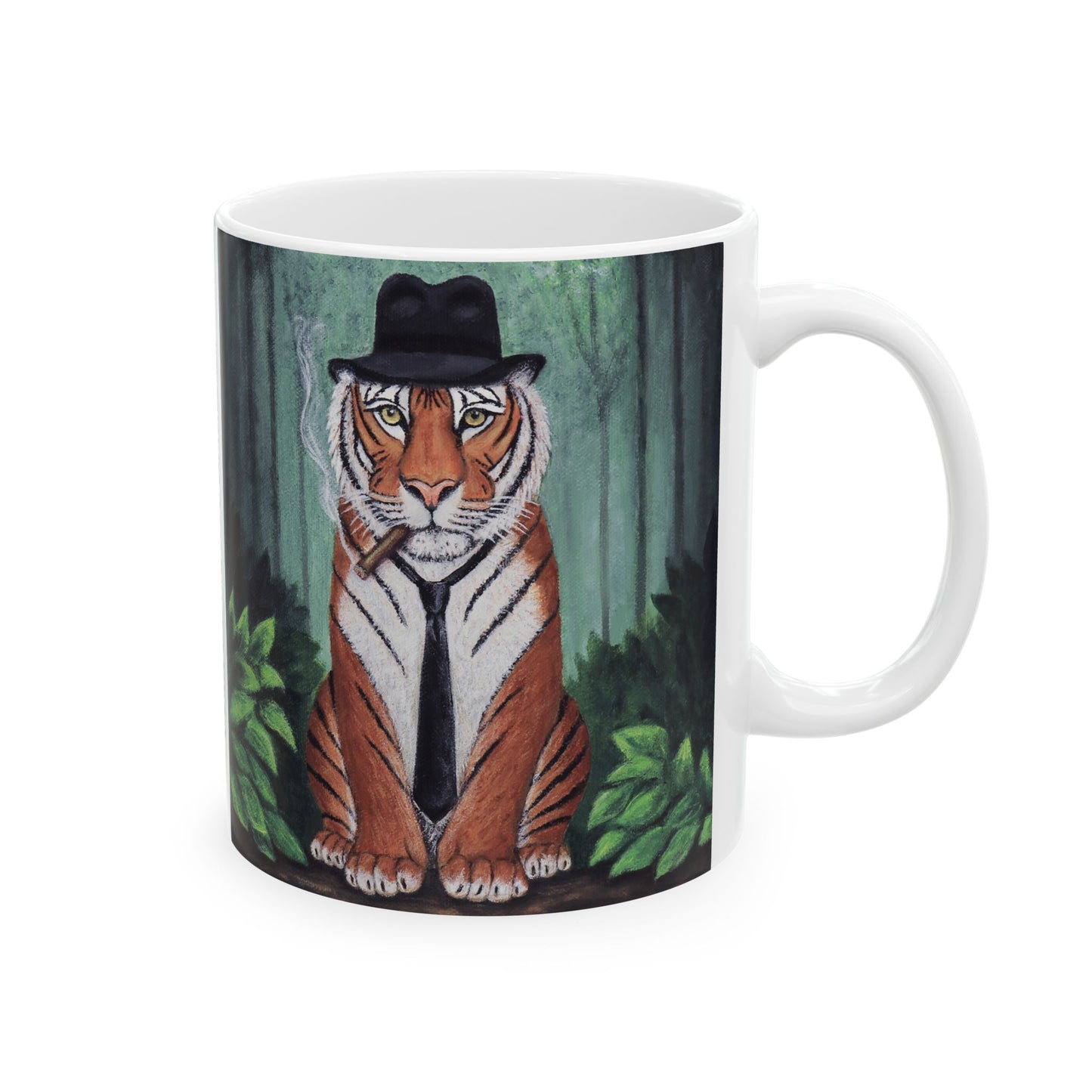 Vito Stripes Tiger Noir Mug – 11 oz Ceramic Coffee Mug, Original Art by Roberta Pacino