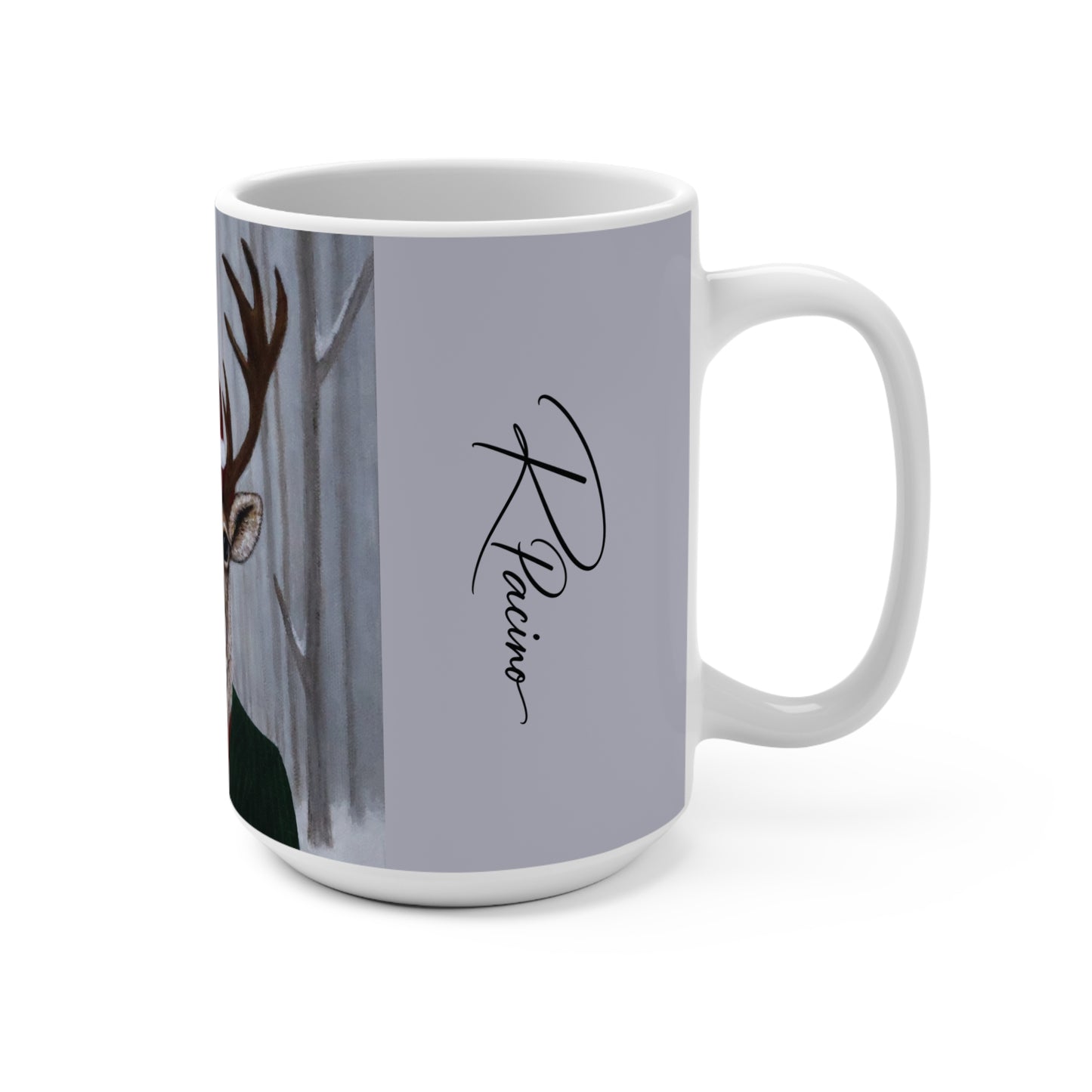 Roxy Reindeer ceramic mug showing R Pacino artist signature