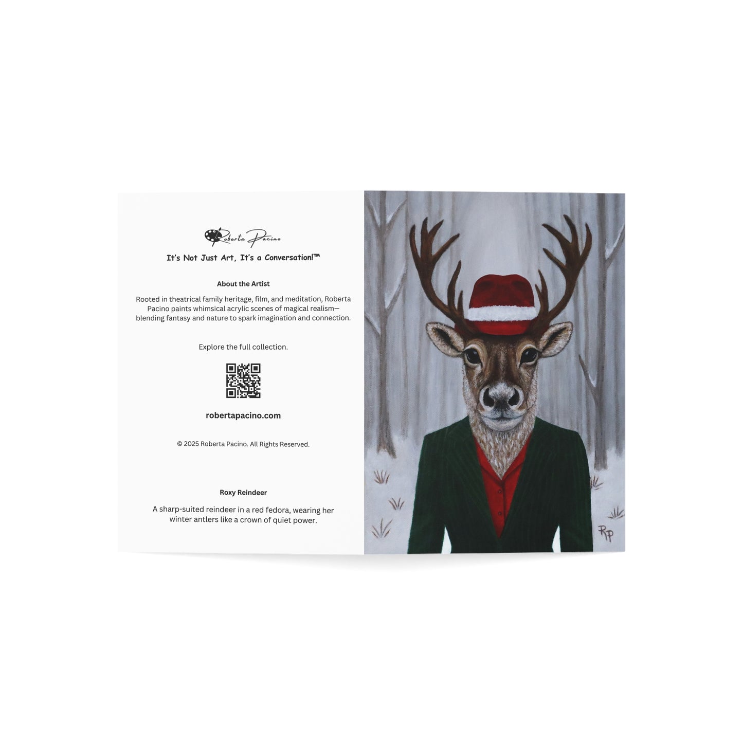 Roxy Reindeer’s Winter Crown – 5×7 Holiday Greeting Card, Blank Inside, Original Art by Roberta Pacino