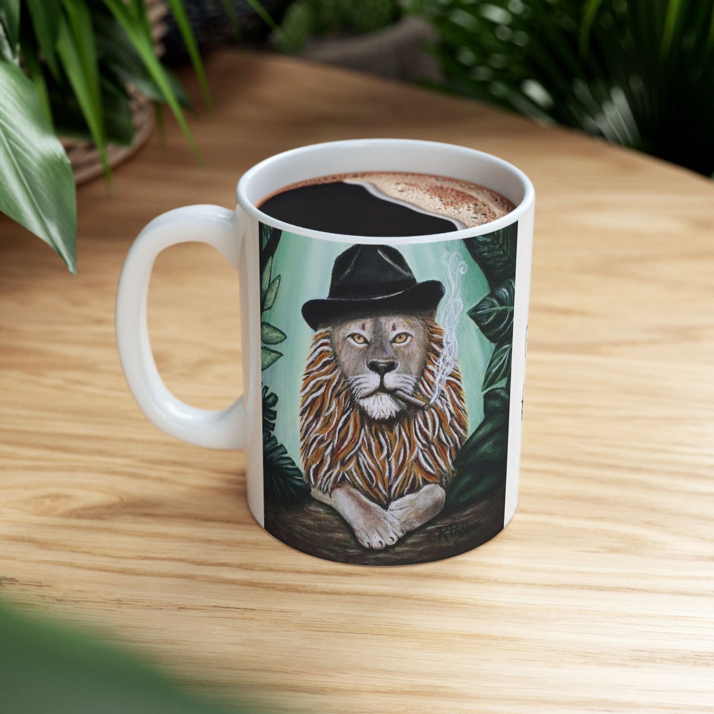 Don Leone Gangster Lion Mug – 11 oz Ceramic Coffee Mug, Original Art by Roberta Pacino