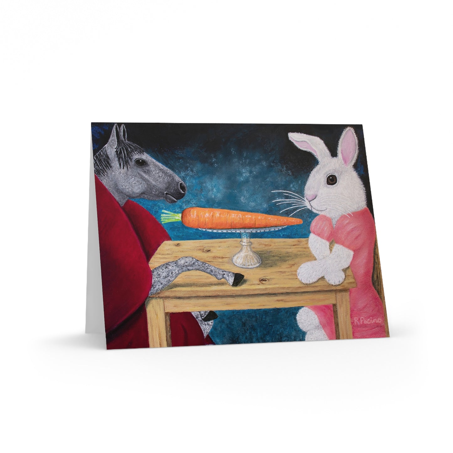 Magical Realism Notecards – Horse & Rabbit Art, Single Carrot by Roberta Pacino