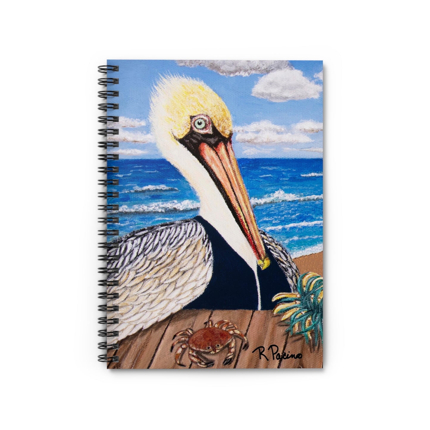 Pelican Notebook – Palermo the Pelican, Coastal Art by Roberta Pacino