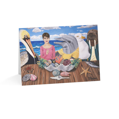 Seaside Snacks Greeting Card – Whimsical Coastal Ocean Animals by Roberta Pacino