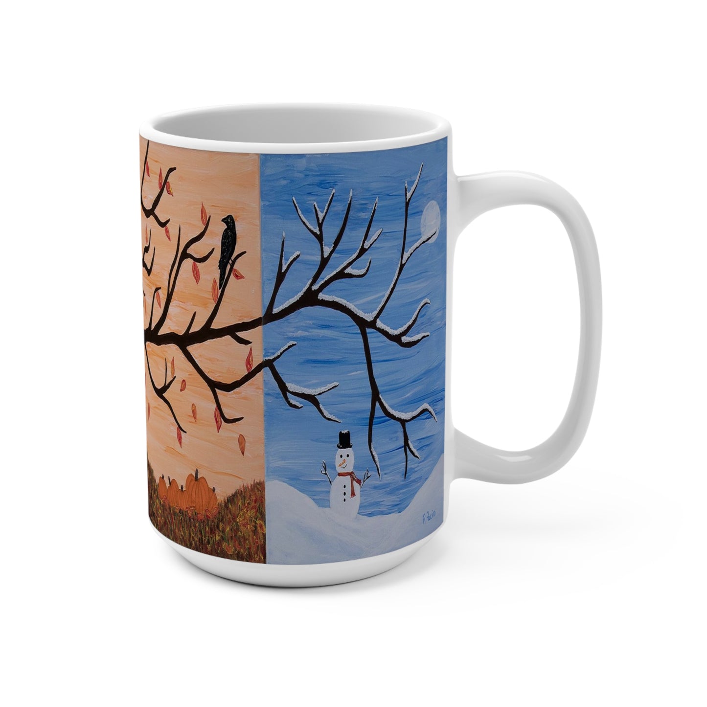 Four Seasons Coffee Mug – 15oz Original Art, Spring, Summer, Fall & Winter, Seasons of Life by Roberta Pacino