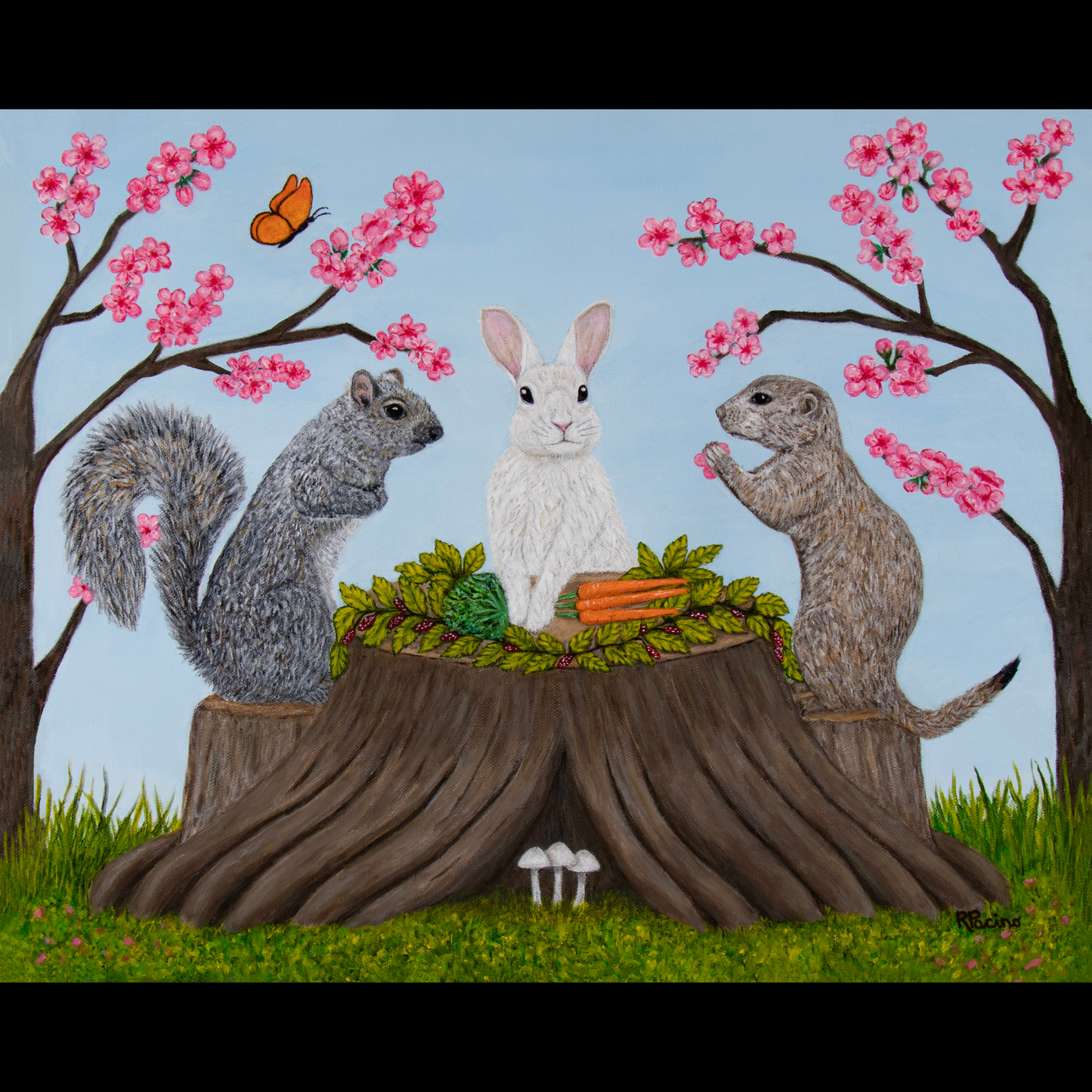 Garden Gathering – Whimsical Woodland Animal Art, Cherry Tree by Roberta Pacino