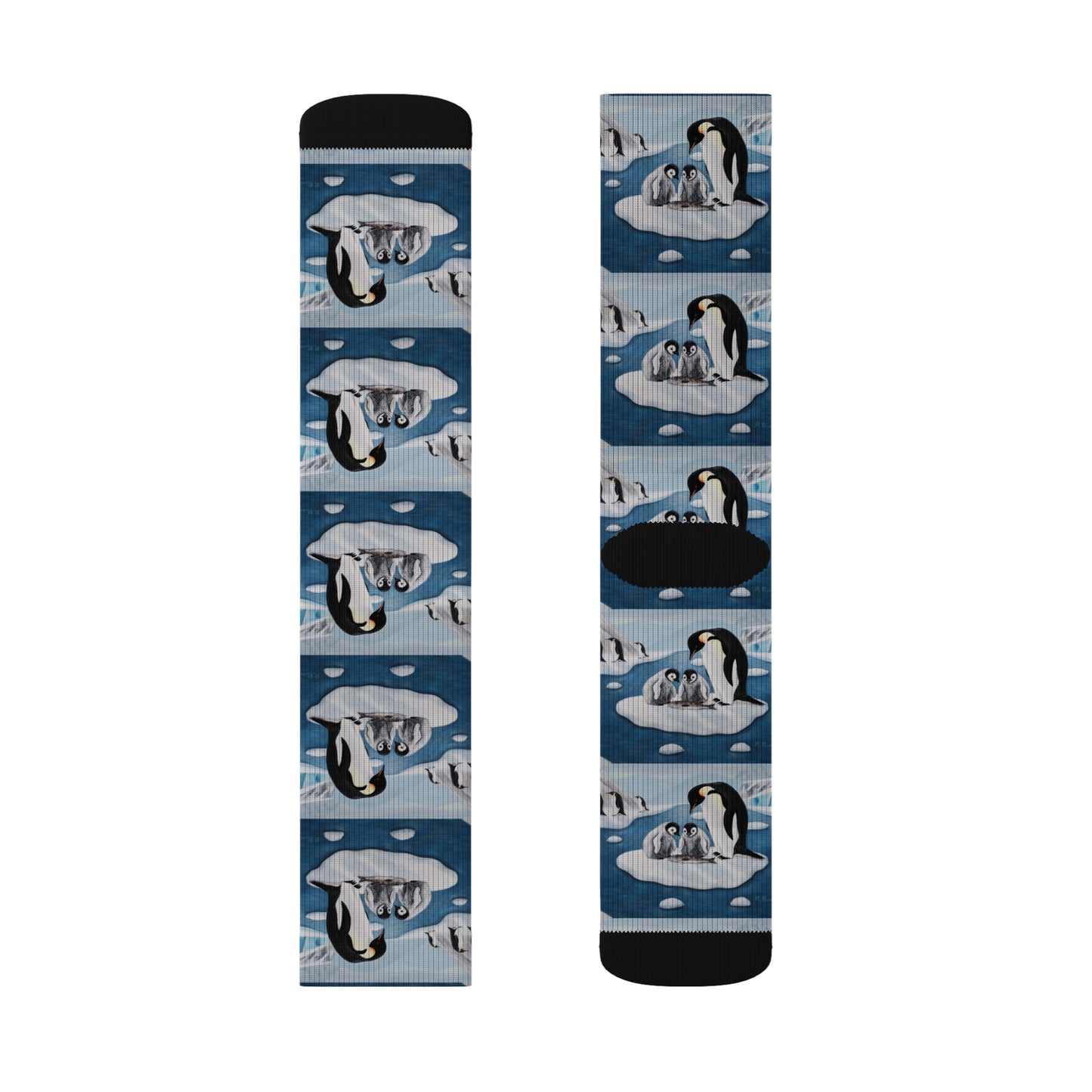 Icy Love Socks – Whimsical Penguin Family Art by Roberta Pacino