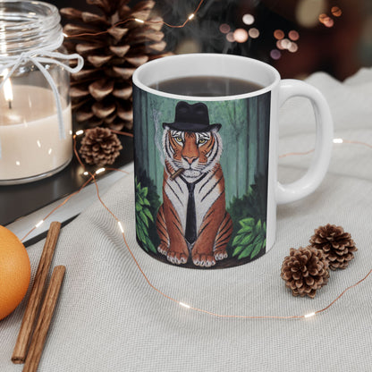 Vito Stripes Tiger Noir Mug – 11 oz Ceramic Coffee Mug, Original Art by Roberta Pacino