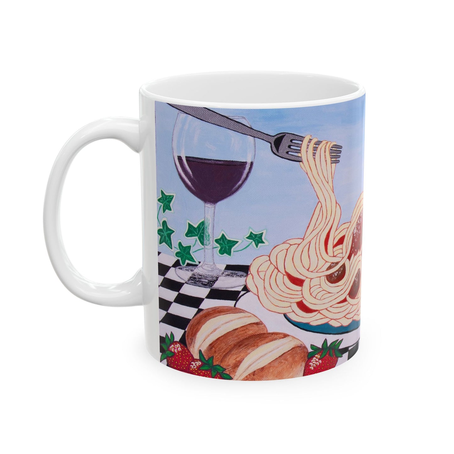 Italian Spaghetti & Wine Coffee Mug – 11oz Sicilian Comfort Art Cup by Roberta Pacino