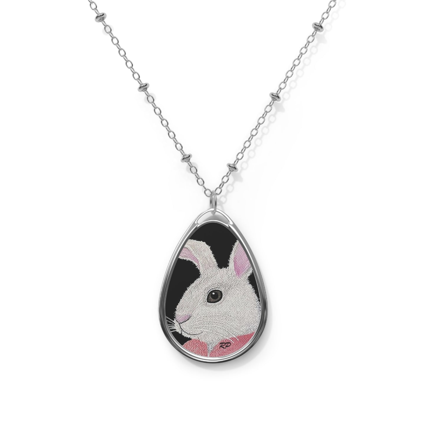 Whimsical Bunny Necklace – Silver-Tone Pendant with "Single Carrot" Art by Roberta Pacino