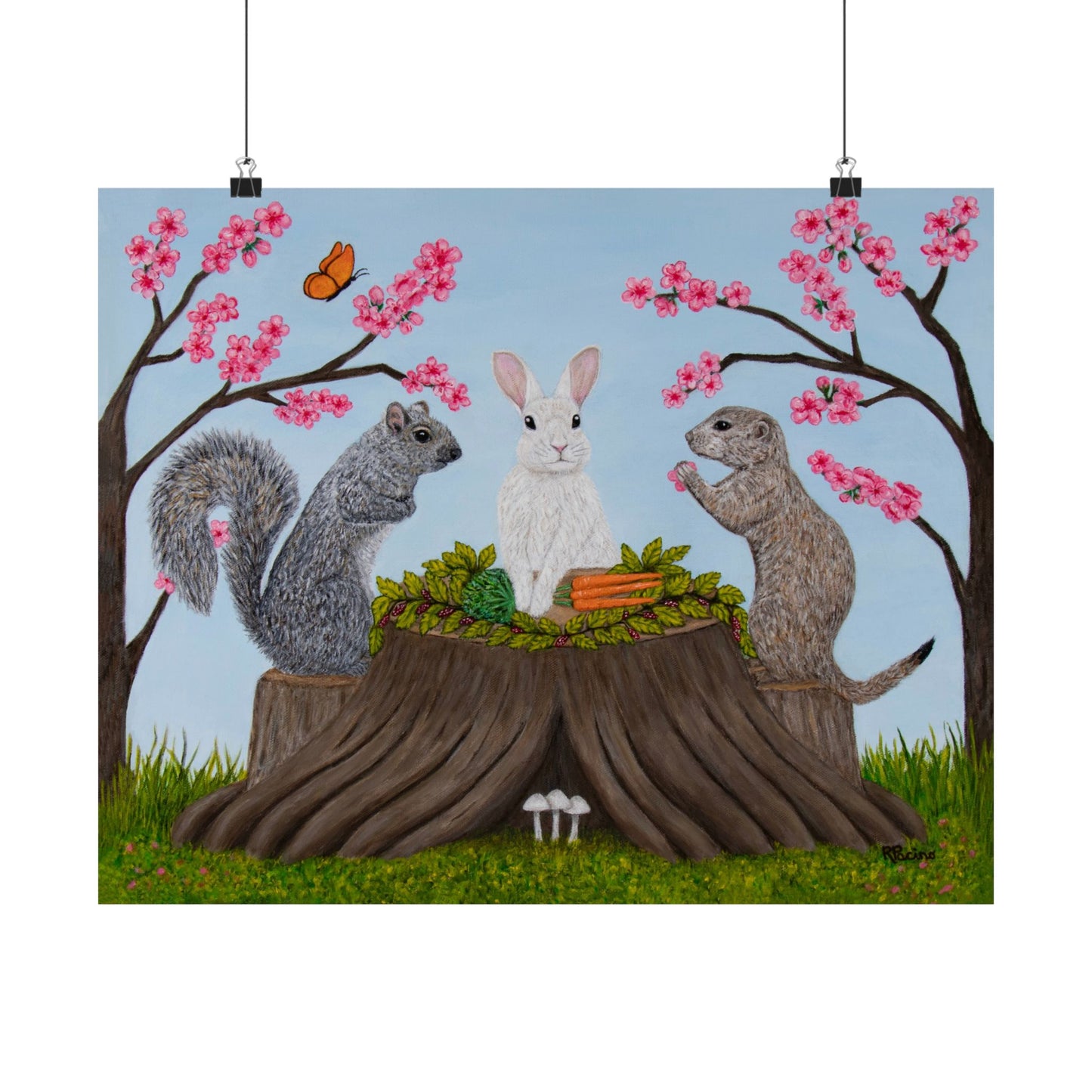 Garden Gathering – Whimsical Woodland Animal Art, Cherry Tree by Roberta Pacino