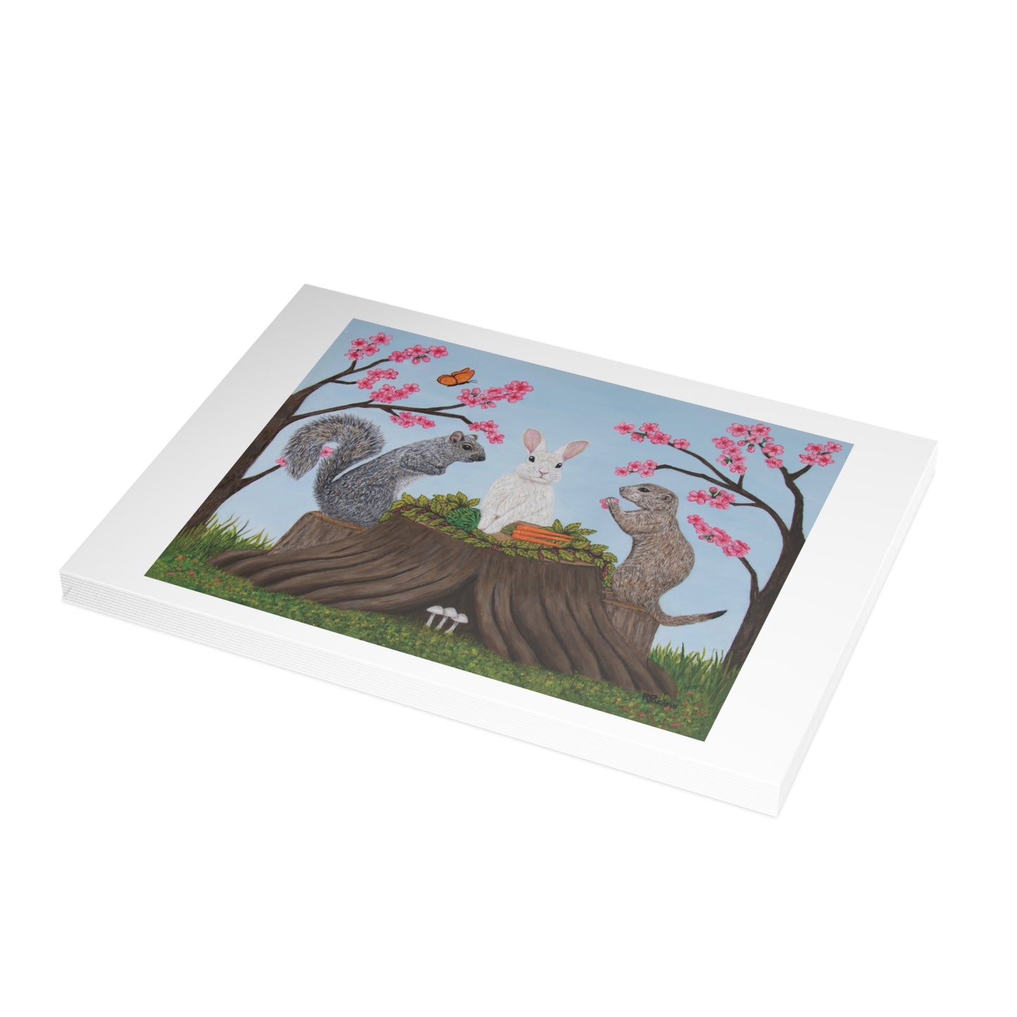 Garden Gathering 7 x 5 art greeting card with white border and white envelope
