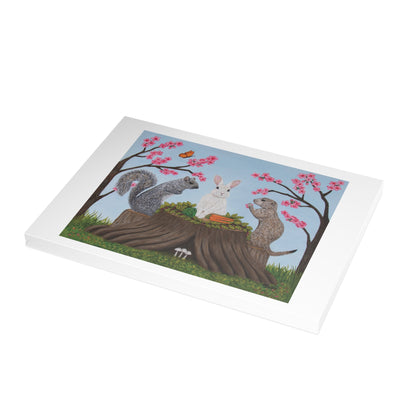 Garden Gathering 7 x 5 art greeting card with white border and white envelope
