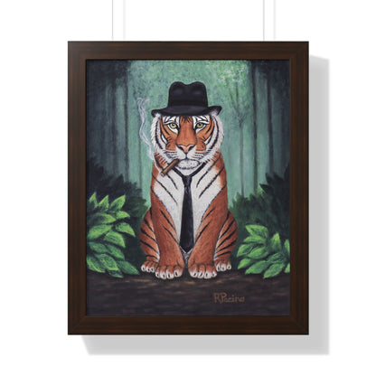 Tiger Wall Art Framed Print, Jungle Noir Animal in Fedora, Vito Stripes by Roberta Pacino