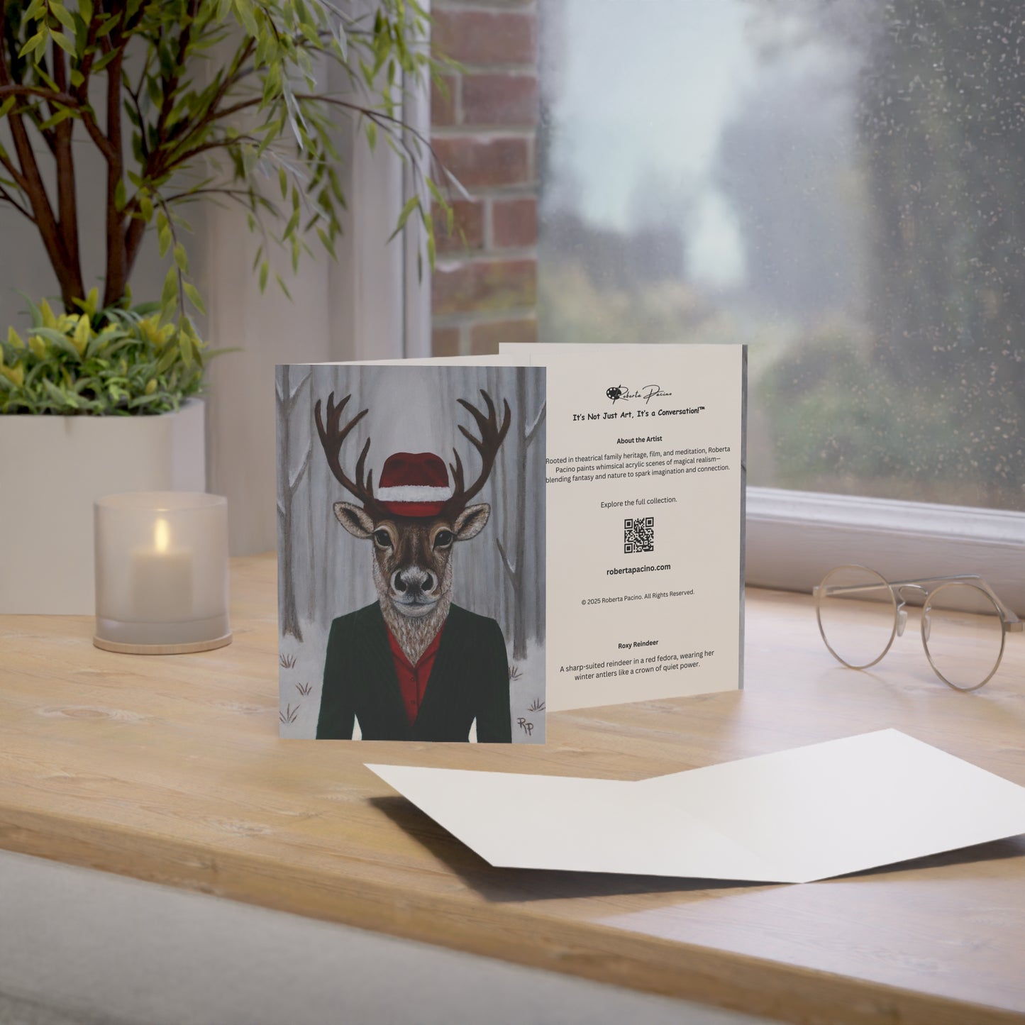 Roxy Reindeer’s Winter Crown – 5×7 Holiday Greeting Card, Blank Inside, Original Art by Roberta Pacino