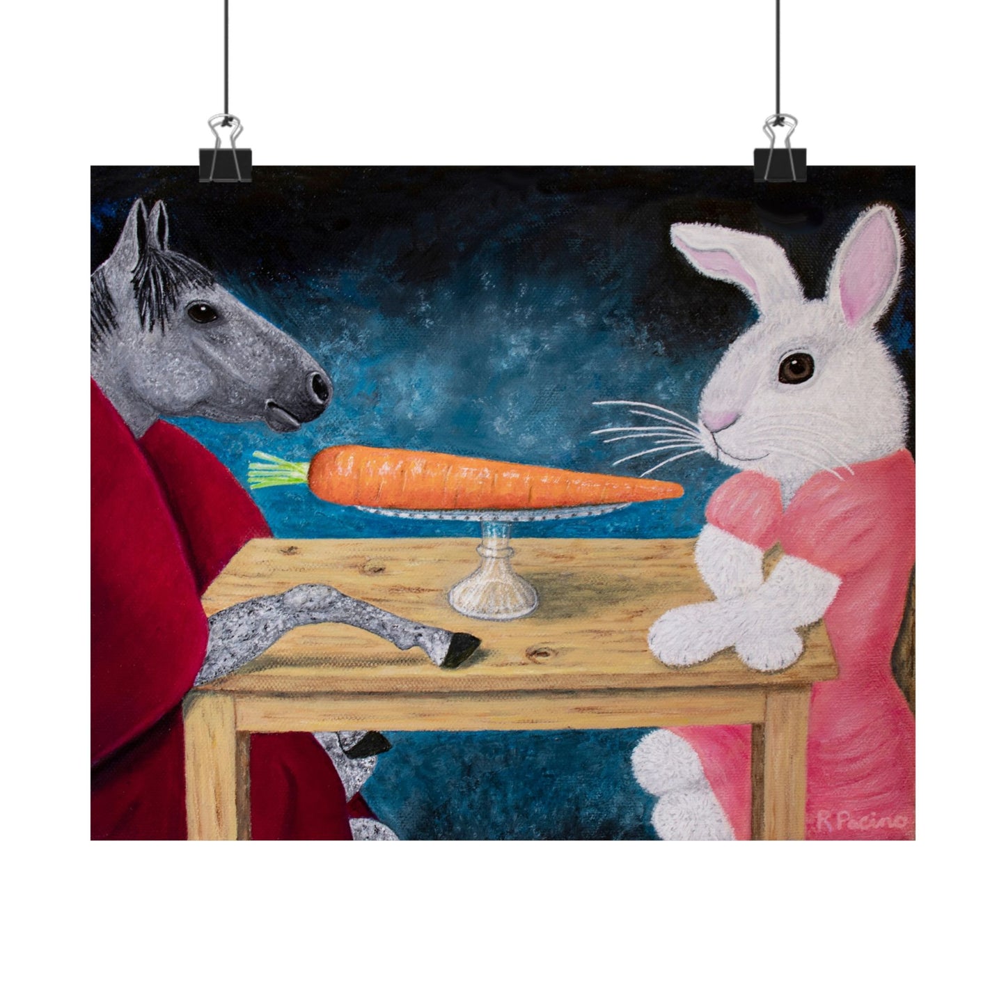 Single Carrot – Whimsical Horse & Rabbit Art, Symbolic Fine Art by Roberta Pacino