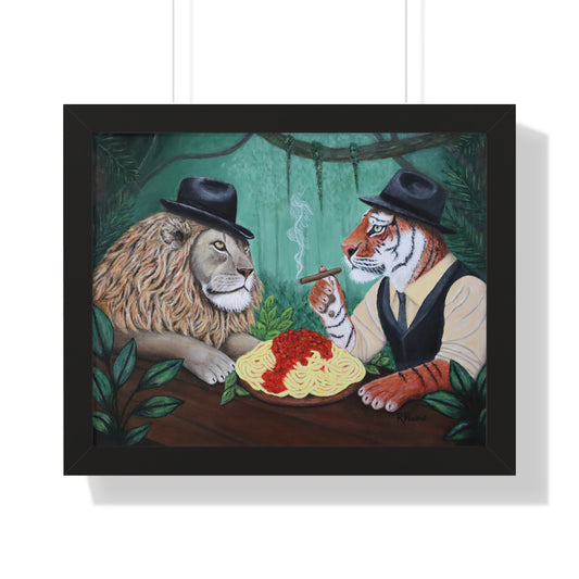 Lion & Tiger Mobster Noir Framed Print – The Sit-Down by Roberta Pacino