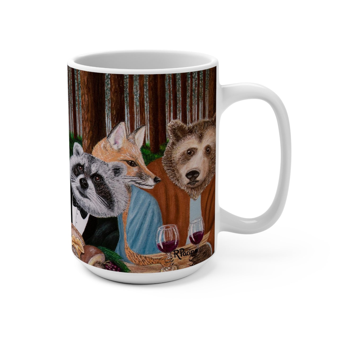 Whimsical Forest Coffee Mug – 15oz Wildlife Art from Original Painting, Forest Feast by Roberta Pacino