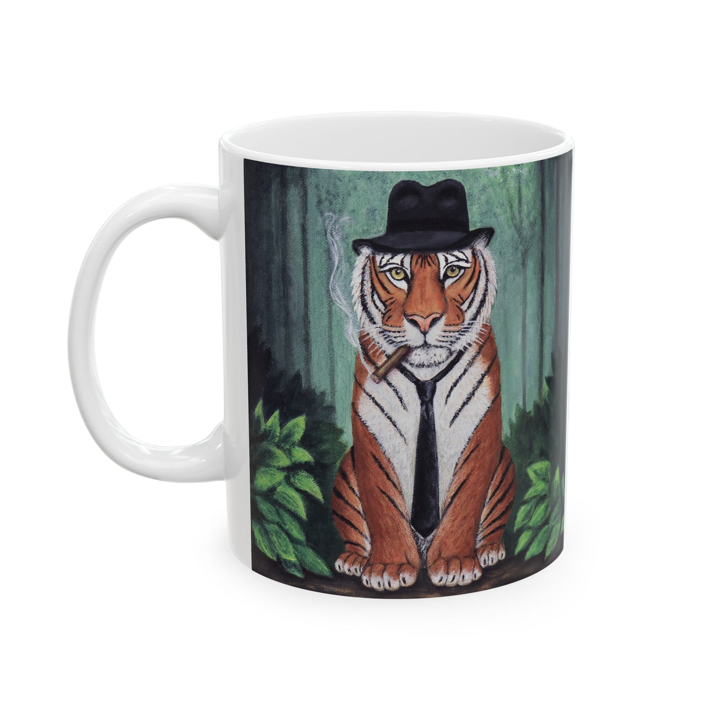 Vito Stripes Tiger Noir Mug – 11 oz Ceramic Coffee Mug, Original Art by Roberta Pacino