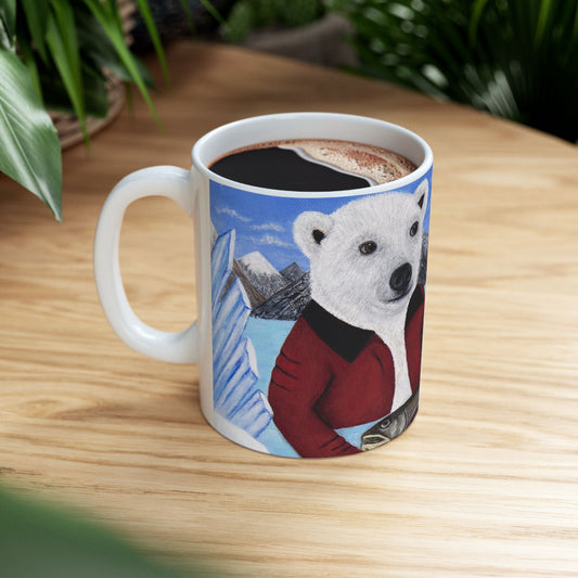 Whimsical Arctic Coffee Mug – 11oz Original Art, Cute Polar Bear & Harp Seal, Arctic Appetite by Roberta Pacino