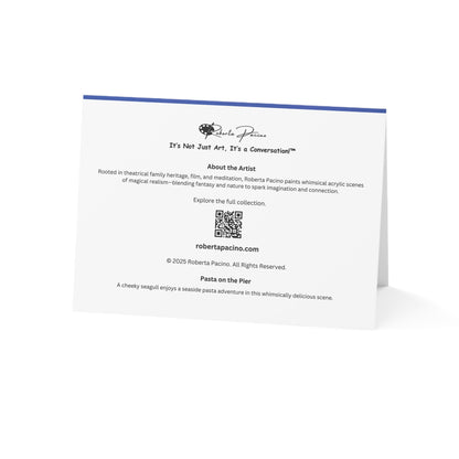 Pasta on the Pier – 7x5 Greeting Card, Single or 10-Pack, Original Art by Roberta Pacino