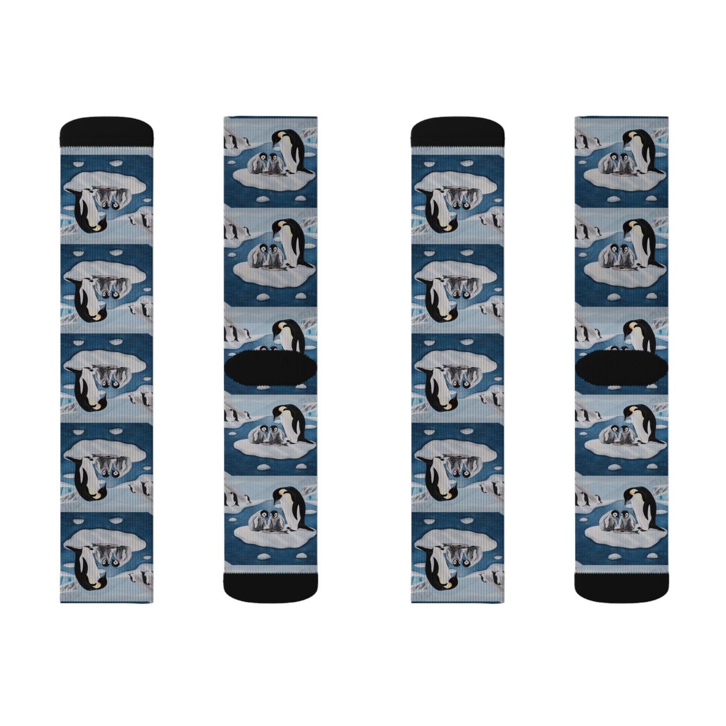 Icy Love Socks – Whimsical Penguin Family Art by Roberta Pacino