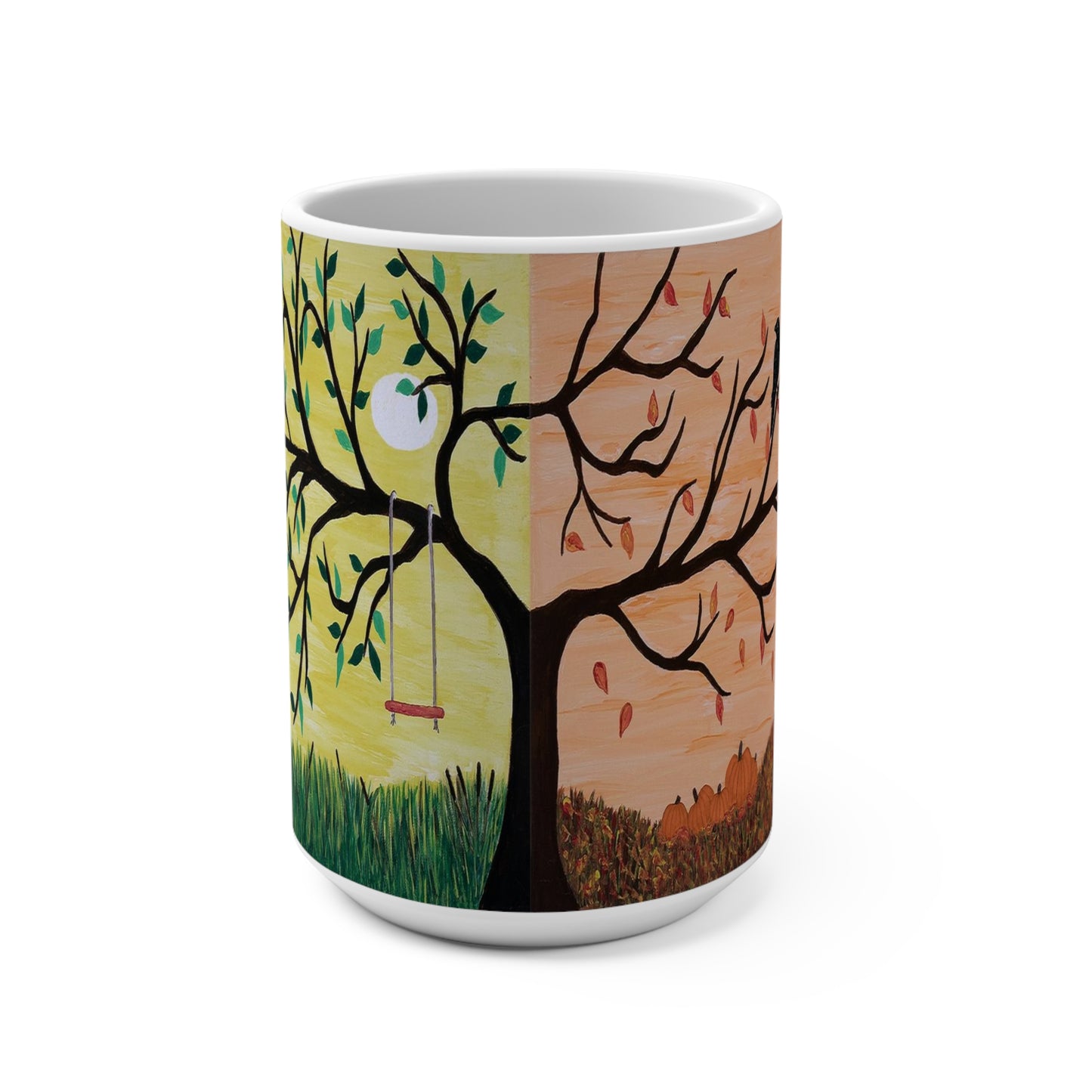 Four Seasons Coffee Mug – 15oz Original Art, Spring, Summer, Fall & Winter, Seasons of Life by Roberta Pacino