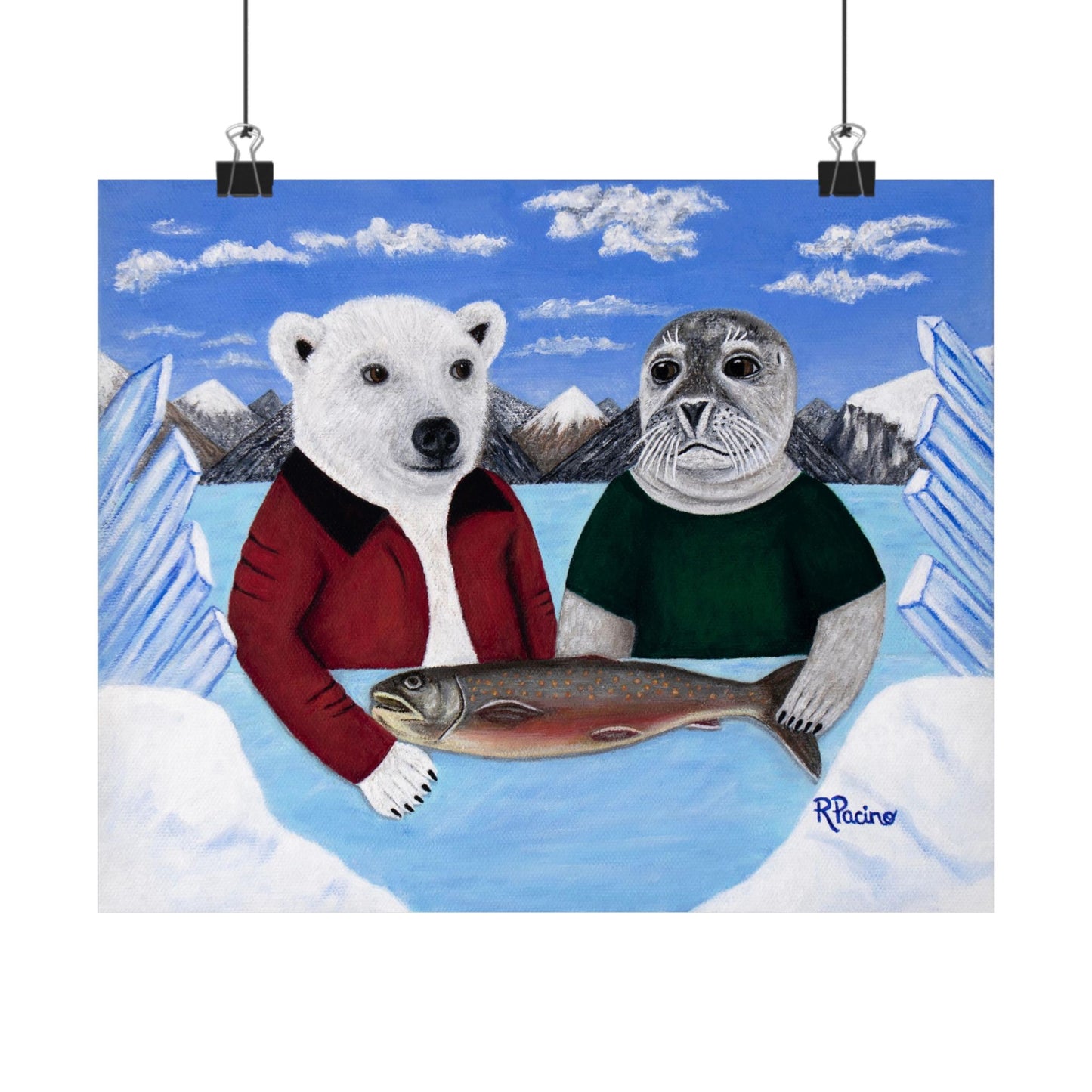 Arctic Appetite – Whimsical Polar Bear & Harp Seal Art by Roberta Pacino