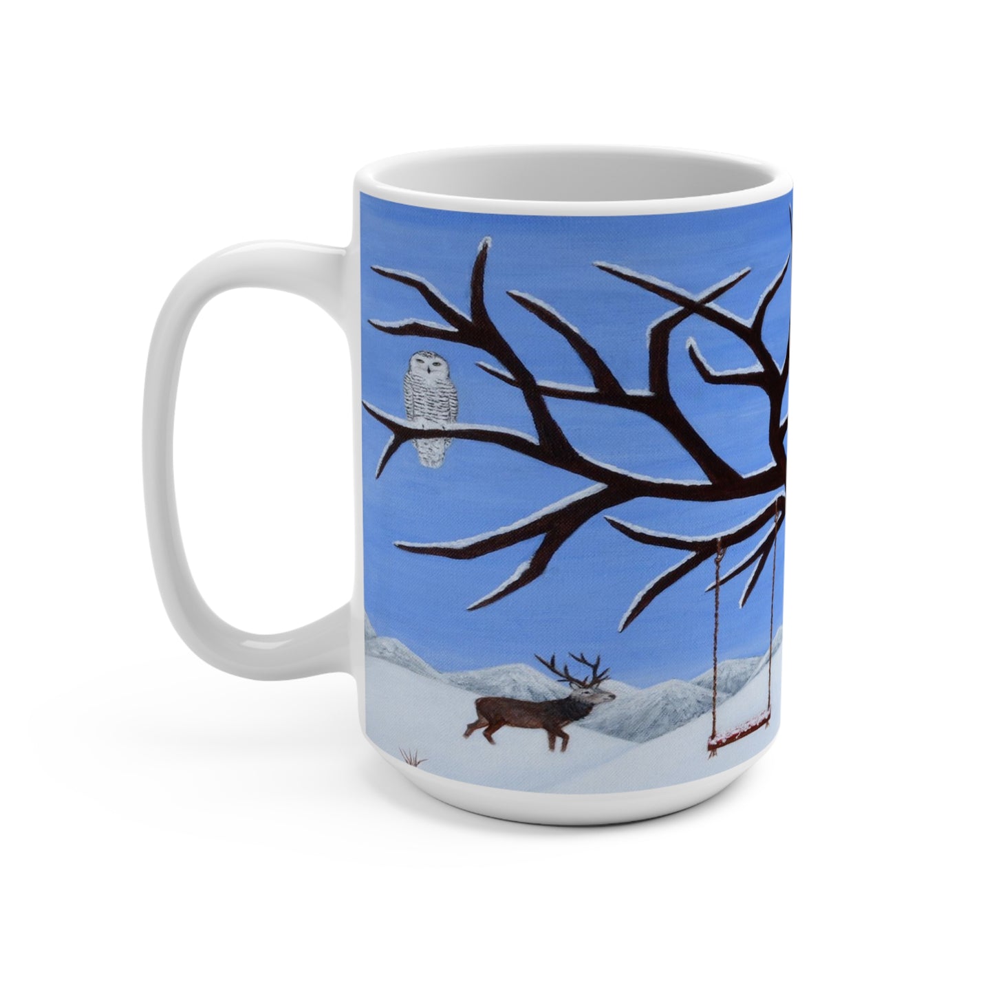 Winter Wildlife Coffee Mug – 15oz Snowy Nature Art, Pure Presence by Roberta Pacino