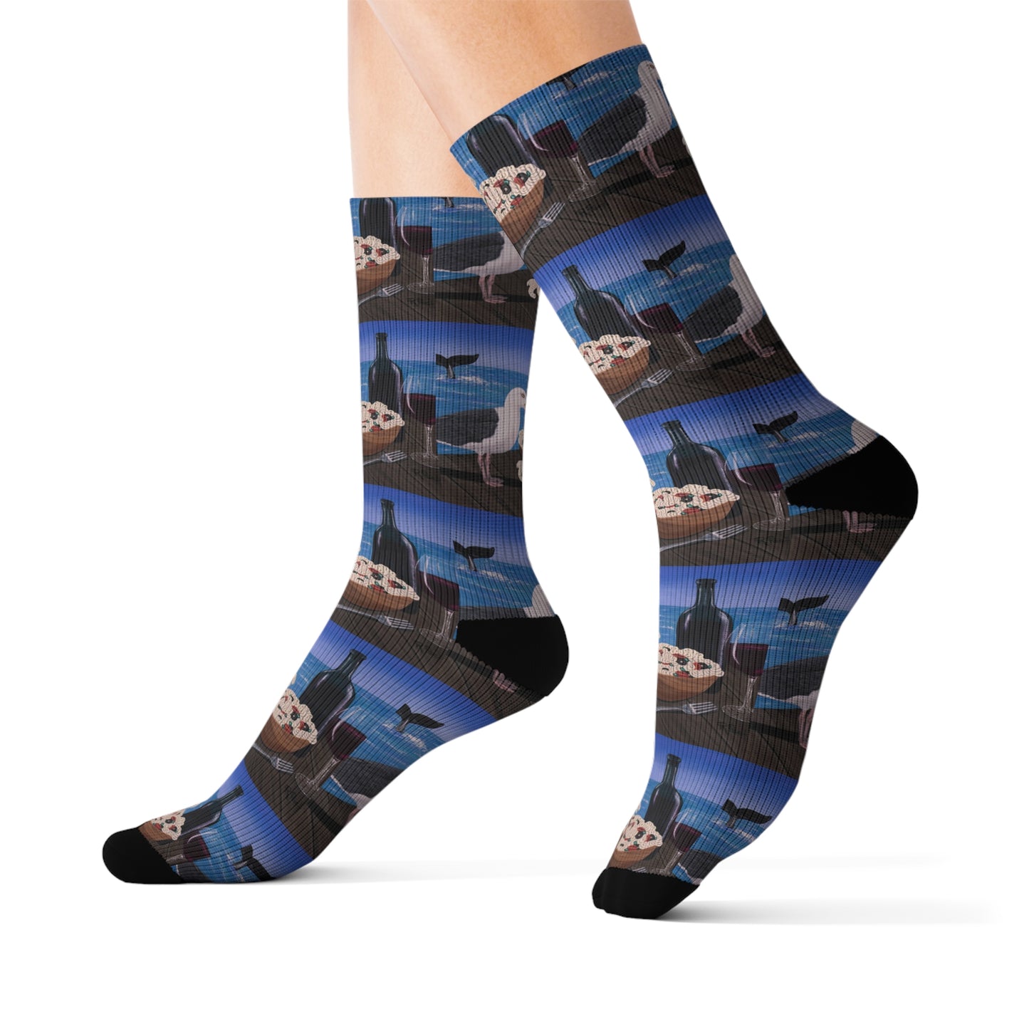 Pasta on the Pier Socks – Whimsical Seagull Art by Roberta Pacino