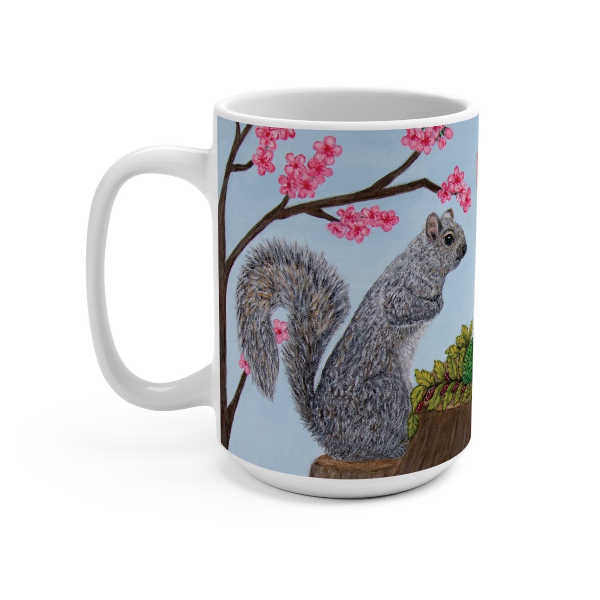 Garden Gathering art mug showing rabbit squirrel and prairie dog painting