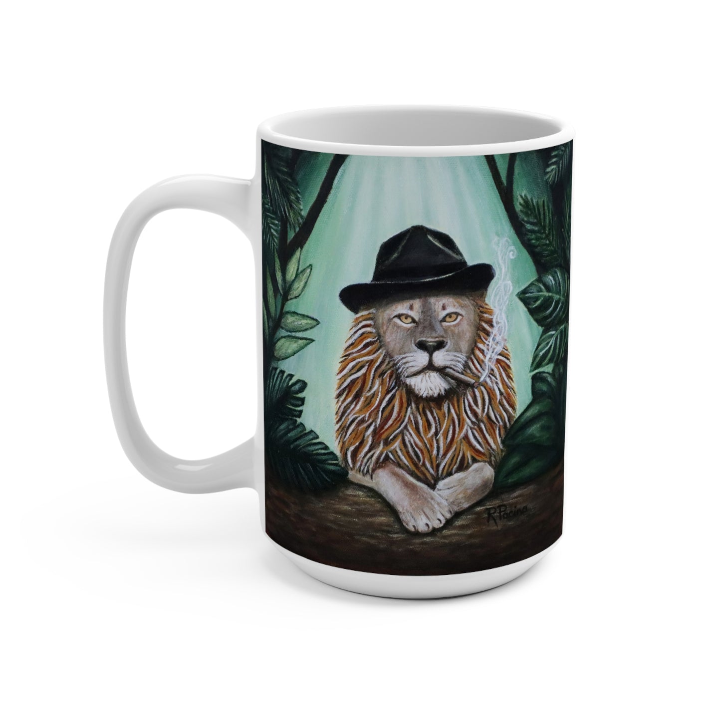 Don Leone Gangster Lion Mug – 15 oz Ceramic Coffee Mug, Original Art by Roberta Pacino