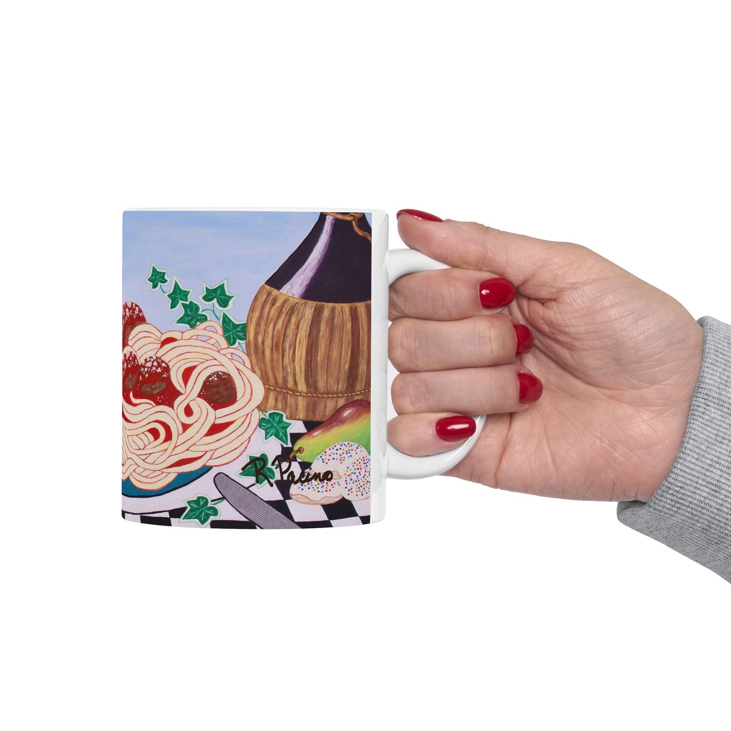 Italian Spaghetti & Wine Coffee Mug – 11oz Sicilian Comfort Art Cup by Roberta Pacino