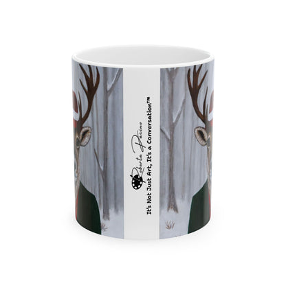 Roxy Reindeer – 11 oz Coffee Mug, Original Art, Winter Crown by Roberta Pacino