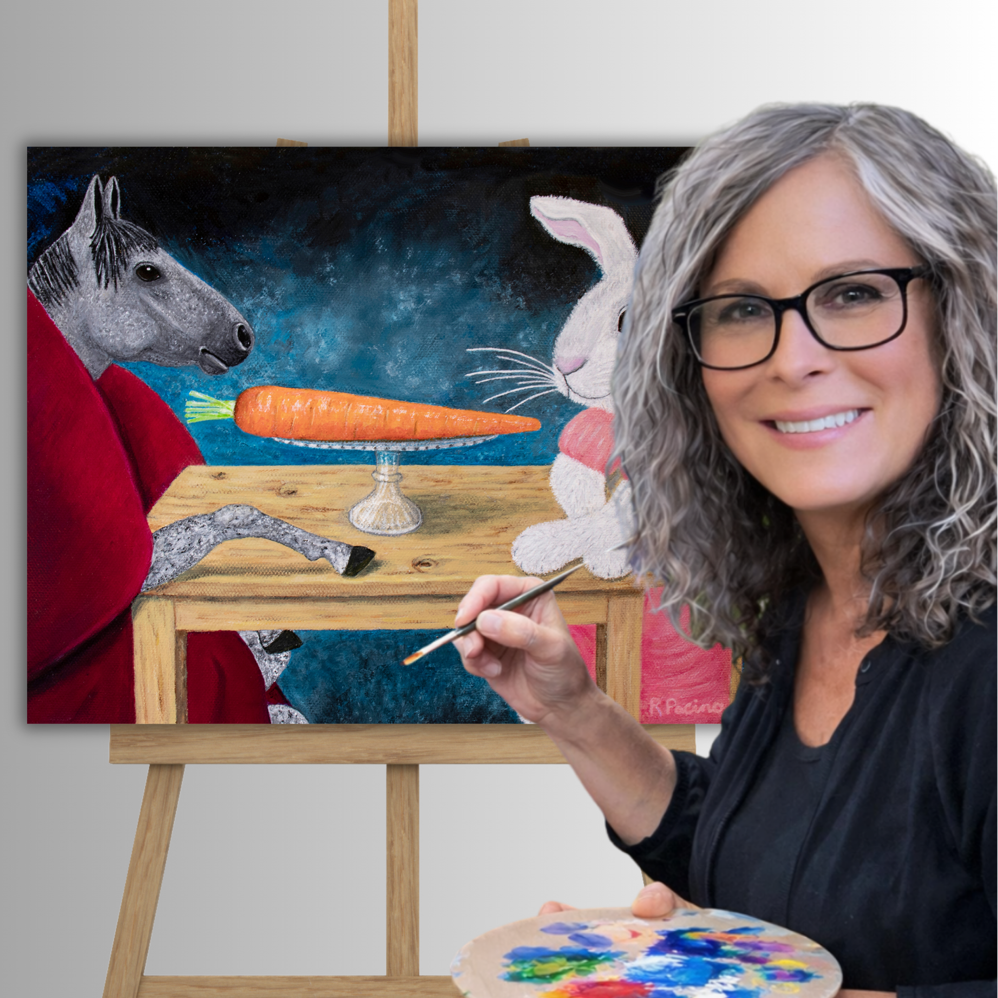 Roberta Pacino with her original Single Carrot acrylic painting