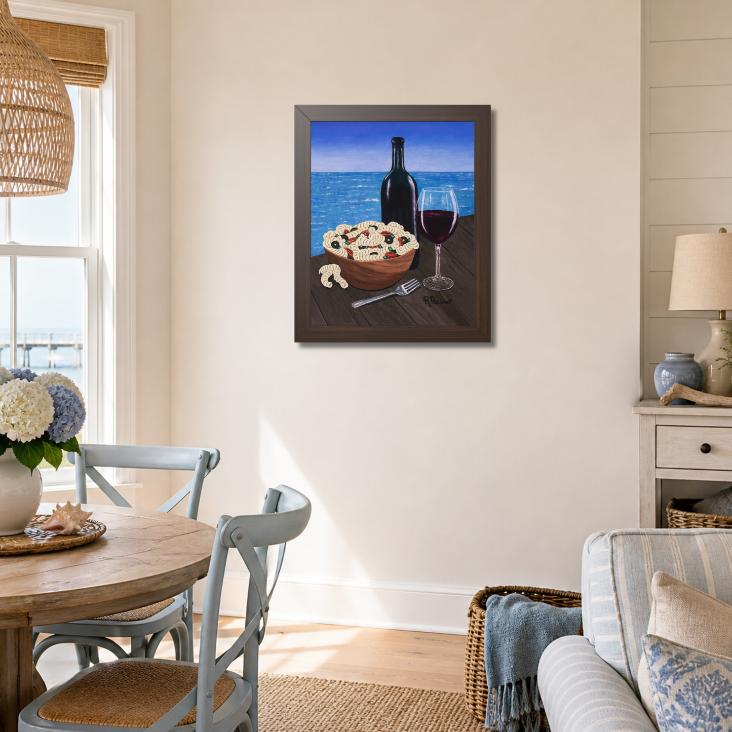 Al Fresco at the Pier – 16x20 Framed Print, Coastal Wall Art by Roberta Pacino