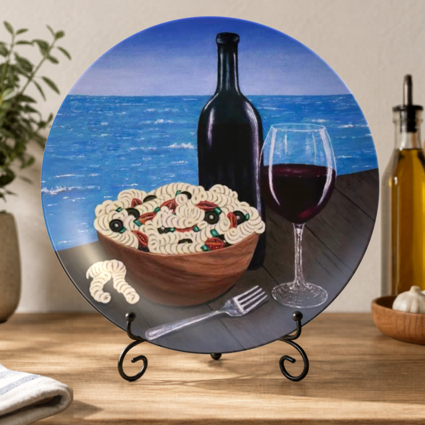 Al Fresco at the Pier – Dinner Plate, Original Art by Roberta Pacino