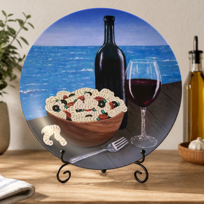 Al Fresco at the Pier – Dinner Plate, Original Art by Roberta Pacino