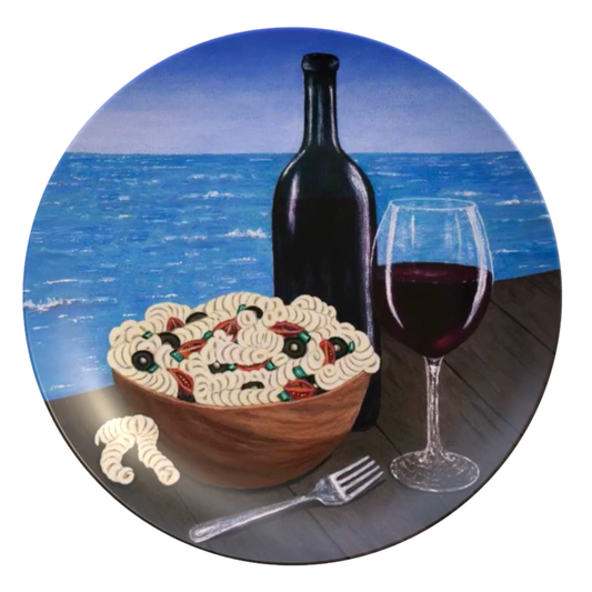 Al Fresco at the Pier dinner plate featuring a seaside pasta dinner by Roberta Pacino