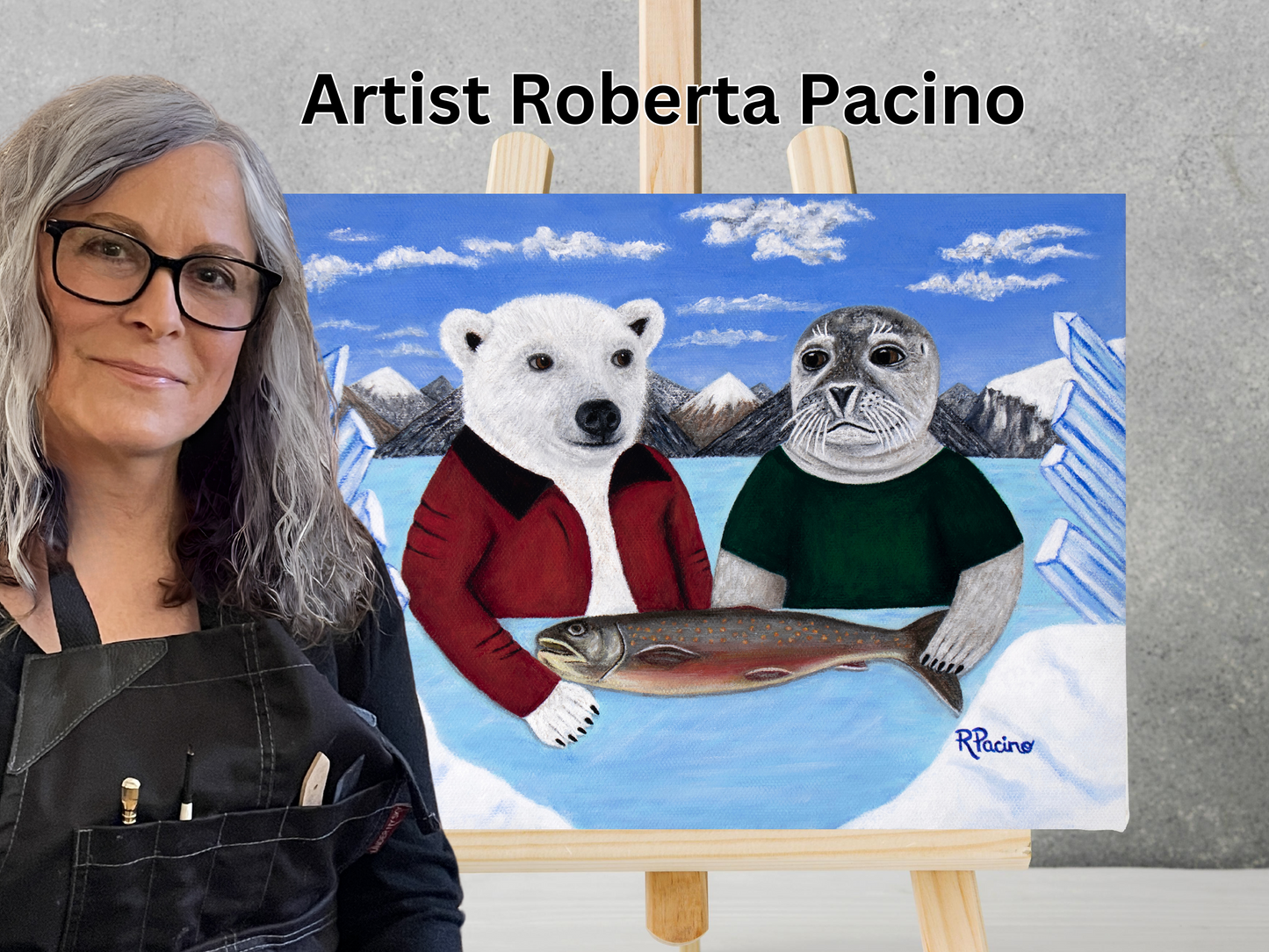 Whimsical Arctic Coffee Mug – 11oz Original Art, Cute Polar Bear & Harp Seal, Arctic Appetite by Roberta Pacino